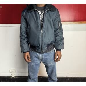 Vintage Golden Bear Flight Jacket – Navy w/ Faux Fur Collar
